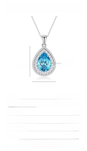 Detailed product dimensions and specifications for the S925 silver aquamarine necklace