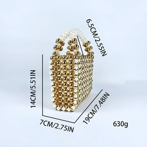Detailed dimensions of the handmade beaded evening bag with gold and pearl beads