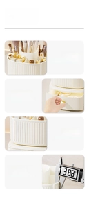 Detail showing 3.88mm thickness of the cream white makeup brush storage box using calipers