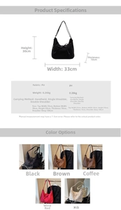 Detailed size chart and multi-color options for textured PU leather tote shoulder bag