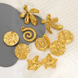 Gold stainless steel earring set with floral, spiral and star shapes for women