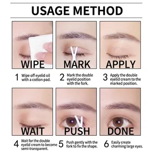 Six-step tutorial for natural invisible double eyelid styling cream with Y-fork tool