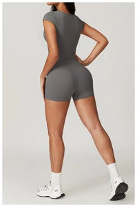 Pantaloncini yoga grigio scuro a vita alta con cucitura a V per effetto lifting