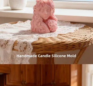 Detailed view of a pink floral girl silicone mold for DIY handmade scented candles