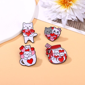 Cute Cartoon Cat Enamel Brooches Zinc Alloy Heart Coffee Cup Glass Jar Badges For Backpack Clothes Hat Sweet Decoration