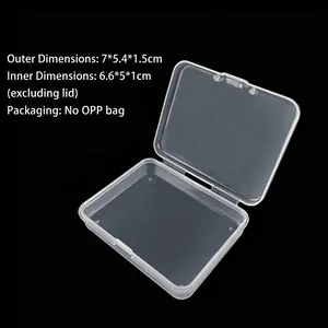 Detailed view of clear PP plastic storage box with inner dimensions of 6.6x5x1cm