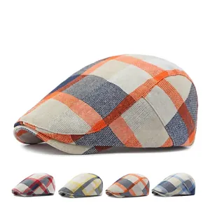 Classic plaid flat cap for men and women featuring vintage british style checkered pattern