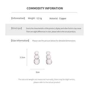 Detailed size specifications for 5.3cm x 2cm copper round hollow pleated drop earrings