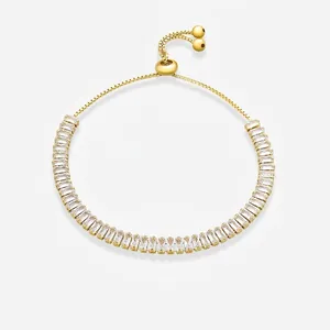 925 Sterling Silver Tennis Bracelet For Women Adjustable Slider Chain Luxury Rectangular Zirconia Inlaid Gold Silver Jewelry
