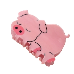 Cute pink pig hair claw clip made of acetate for sweet girls hairstyle styling