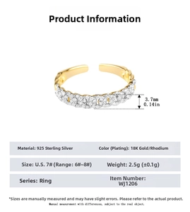 Detail specifications of 925 sterling silver open ring with dimensions and weight info