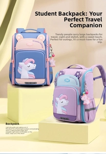Detail of high-elastic kids backpack with 3D unicorn patch and star-patterned ears