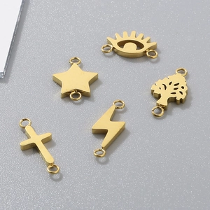 Golden stainless steel DIY connector charms including eye, star, tree, cross and lightning bolt