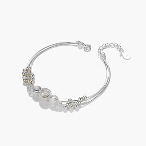 Elegant S925 sterling silver multilayer beaded bracelet with polished and frosted beads