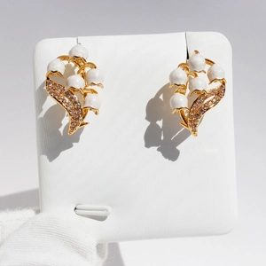 Lily Of The Valley Earrings Gold Plated Brass Enamel Flower With Earring Post Zircon French Retro Women