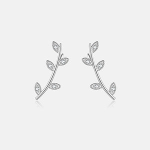 925 Sterling Silver Leaf Stud Earrings Pave Rhinestone Olive Branch Minimalist Small Earrings For Women Fashion Jewelry