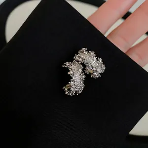 Boucles Oreilles Créoles En C Avec Strass Et Silver Earring Post Texture Irrégulière Bijoux Esthétiques Luxe Pour Femmes