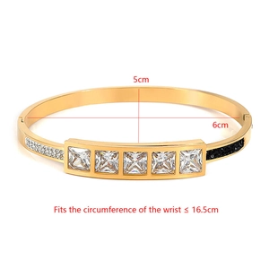 Gold titanium steel bracelet with square white and black stones, size 5cm by 6cm detail