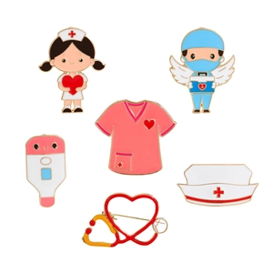 Enamel Brooch Pins Medical Theme Zinc Alloy Stethoscope Nurse Hat Angel Doctor Badges For Nurses Day Gift Cute Cartoon