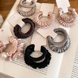 Chouchous En Tissu Satiné Grands Élastiques À Cheveux Avec Faux Künstliche Perle Élégant Pour Femmes