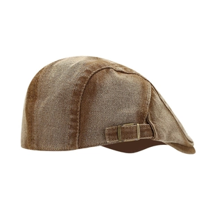 Vintage washed brown denim ivy cap with adjustable antique metal buckle on side