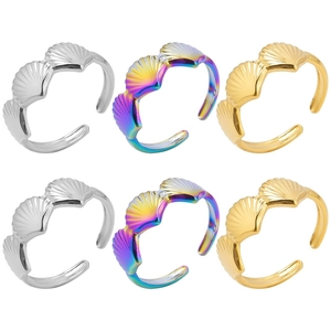Shell Fan Shaped Adjustable Open Ring Stainless Steel Ocean Style Minimalist Jewelry For Women