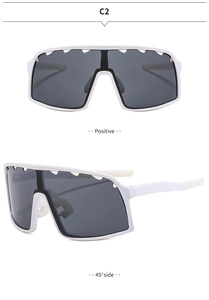 Front and 45-degree side view of white frame sports sunglasses with large integrated lens