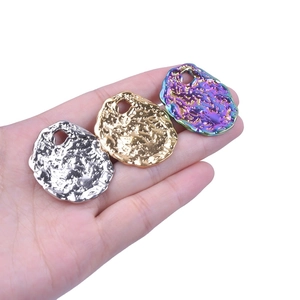 Irregular textured titanium steel oval pendants in silver, gold and rainbow colors