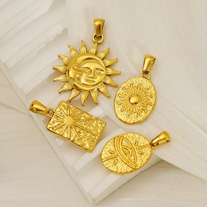 Retro Tarot Sun Moon Face Evil Eye Pendants Stainless Steel 18K Gold Plated Waterproof Celestial Jewelry DIY Necklace