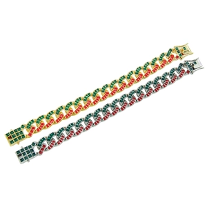 Hip hop Cuban chain necklaces in gold and silver with red and green enamel links