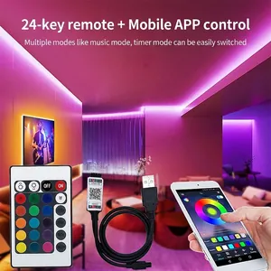 5V 5050 RGB LED strip light set with USB smart APP controller and 24-key IR remote