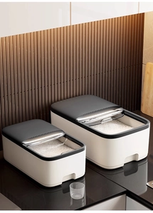 Modern sealed rice storage containers with flip lid and transparent measuring cup