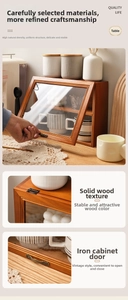 Macro view of solid wood cabinet featuring retro metal handle and natural grain texture