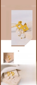Detailed macro view of square gold titanium steel frame with baroque natural freshwater pearl