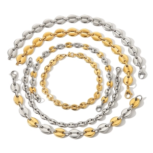 Hip hop coffee bean link bracelet in gold and silver stainless steel for women