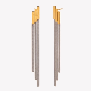 18K gold plated tiered geometric earrings with silver multi-strand fringe tassel chains