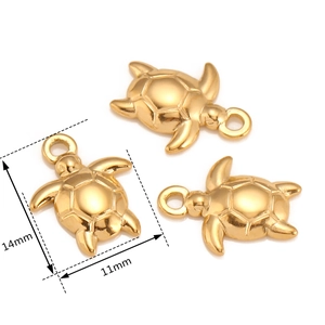 Golden stainless steel sea turtle pendant for DIY jewelry, measuring 14mm by 11mm in size