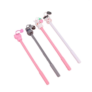 Creative animal-themed gel pens featuring cute silicone pig, cat, and rabbit toppers