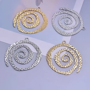 Detailed view of spiral texture gold and silver 304 stainless steel pendants for DIY jewelry