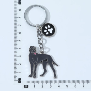Creative metal Great Dane keychain with white paw print charm and 9.5cm length measurement