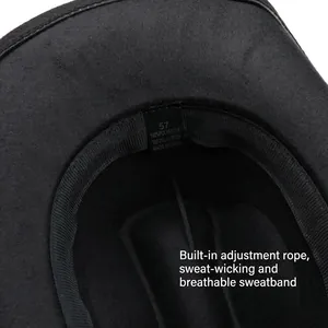 Détails intérieurs d'un chapeau de feutre vintage avec sangle réglable et bandeau