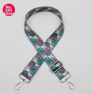Adjustable wide replacement strap with tropical leaf print and silver swivel hooks