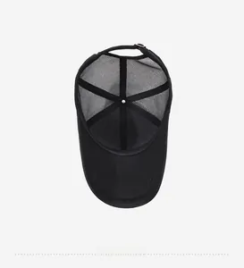 Interior detail of a breathable mesh baseball cap with reinforced seams and metal buckle