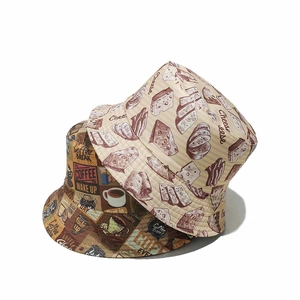 Women's cotton bucket hats with vintage cheese bread and coffee break print patterns