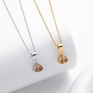 Minimalist S925 sterling silver necklaces with champagne triangle gemstone pendants