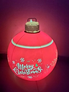 Luminous red 60cm inflatable Christmas ball with LED light and Merry Christmas print