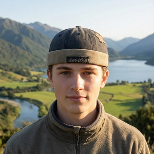 Retro washed canvas docker hat with gray and khaki color blocking for outdoor casual wear