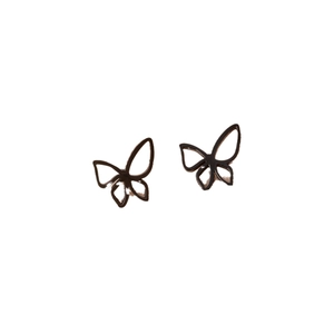 Minimalist hollow butterfly stud earrings in black stainless steel for women