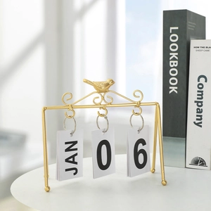 Creative gold bird metal flip calendar desktop decoration for modern home office
