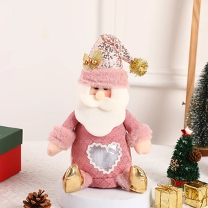 Pink Santa doll gift bag with sequin hat and transparent heart window for Christmas